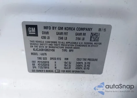 2016 Buick Encore из США, поврежденный, VIN KL4CJASB1GB531456